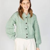 Clover Cropped Aran Cardigan – Sage Marl