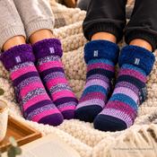 Ladies Warm Grip Socks - Pink, Navy &amp; Purple Mix