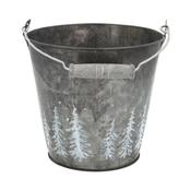 Rustic Metal Bucket with Winter Tree Design - 15cm - Holiday Decor