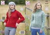 King Cole 6098 Ladies' Cable Sweaters Knitting Pattern in King Cole Fashion Aran image