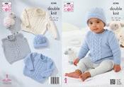 King Cole 6546 Baby Sweater, Slipover, Cardigan &amp; Hat Knitting Pattern in DK image