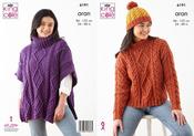 King Cole 6191 Ladies' Cable Sweater, Cape &amp; Hat Knitting Pattern image