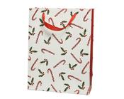 Giftbag with Glitter Berry Branch and Candy Cane - White image