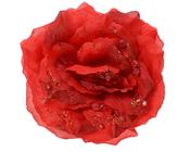 Rose on Clip with Glitter - Red