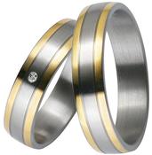 Stainless Steel Wedding Ring with 14k Yellow Gold Stripes image