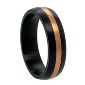 6mm Black and Rose Gold Titanium Wedding Band with Brushed Finish image