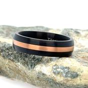 6mm Black and Rose Gold Titanium Wedding Band with Brushed Finish image