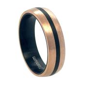 6mm Rose Gold &amp;amp; Black Titanium Wedding Band with Brushed Finish image