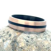 6mm Rose Gold &amp;amp; Black Titanium Wedding Band with Brushed Finish image