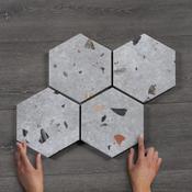 Hexagon Sonar Silver Terrazzo-Effect Satin Porcelain Tile 25x22cm