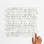 Mayfair Bianco Carrara Penny Honed Marble Mosaic 31.5x29.5cm image