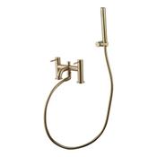 Giro Brushed Brass Deck-Mounted Bath Mixer Tap with Shower Handset