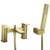 Saldo Brushed Brass Deck-Mounted Bath Mixer Tap with Shower Handset