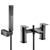 Saldo Matt Black Deck-Mounted Bath Mixer Tap with Shower Handset