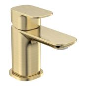 Haze Brushed Brass Mini Basin Mixer Tap with Click Waste