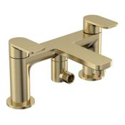 Savour Brushed Brass Deck-Mounted Bath Mixer Tap with Shower Handset image
