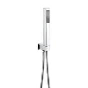 Square Chrome Outlet and Parking Bracket with Shower Handset and Hose