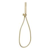 Square Brushed Brass Outlet and Parking Bracket with Shower Handset and Hose