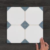 Canterbury Blue Pattern Satin Porcelain Tile 33.3x33.3cm