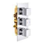 Shower Valve (Square, Concealed, Triple, 2 Outlets) - Chrome