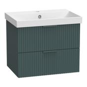 "Cadence Fluted Wall Hung Vanity Unit (Two Drawers, Fluted) - Viridian Green 610mm" image