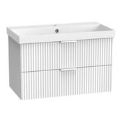 "Cadence Fluted Wall Hung Vanity Unit (Two Drawers, Fluted) - White 810mm" image
