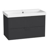 "Cadence Fluted Wall Hung Vanity Unit (Two Drawers, Fluted) - Storm Grey 810mm" image