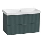 "Cadence Fluted Wall Hung Vanity Unit (Two Drawers, Fluted) - Viridian Green 810mm" image