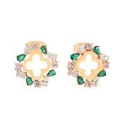 Maureen O'Hara Emerald Cz Flwr Earrings Gold
