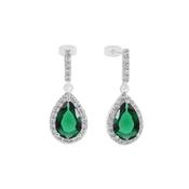 Silver Pear Shape Earrings - Emerald image
