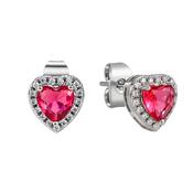 Silver Diamond Heart Earrings Ruby image