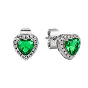 Silver Diamond Heart Earrings Emerald image
