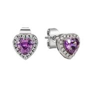Silver Diamond Heart Earrings Purple image