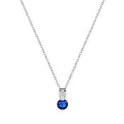 Silver Round Sapph Stone W/Pave Bale Pendant