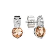 Silver Round Pink Stone W/Pave Bale Earrings image