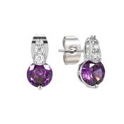 Silver Round Purple Stone W/Pave Bale Earrings image