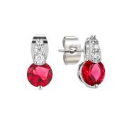 Silver Round Ruby Stone W/Pave Bale Earrings image