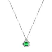 Silver Oval Emerald Stone W/Clear Surround Pendant image