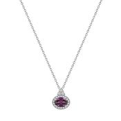 Silver Oval Purple Stone W/Clear Surround Pendant