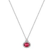 Silver Oval Ruby Stone W/Clear Surround Pendant