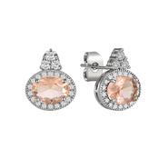 Silver Oval Pink Stone Earrings image
