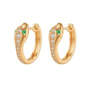 Tc Snake Pave Set Green Eye Huggie Earring Midi Gold image