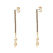 Tc Snake Drop Earrings Black Cz Gold image