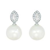 Silver Pearl Earrings With Clear Stone