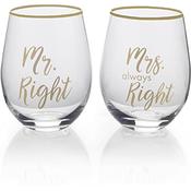 Set of 2 Gold Mr Right/Mrs Always Stemless Wine Glasses image