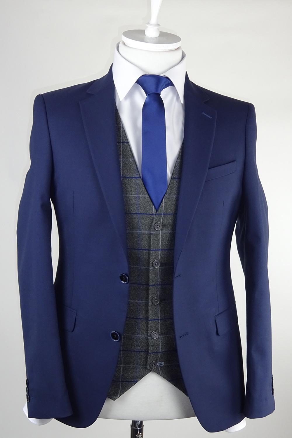 Navy suit check waistcoat best sale