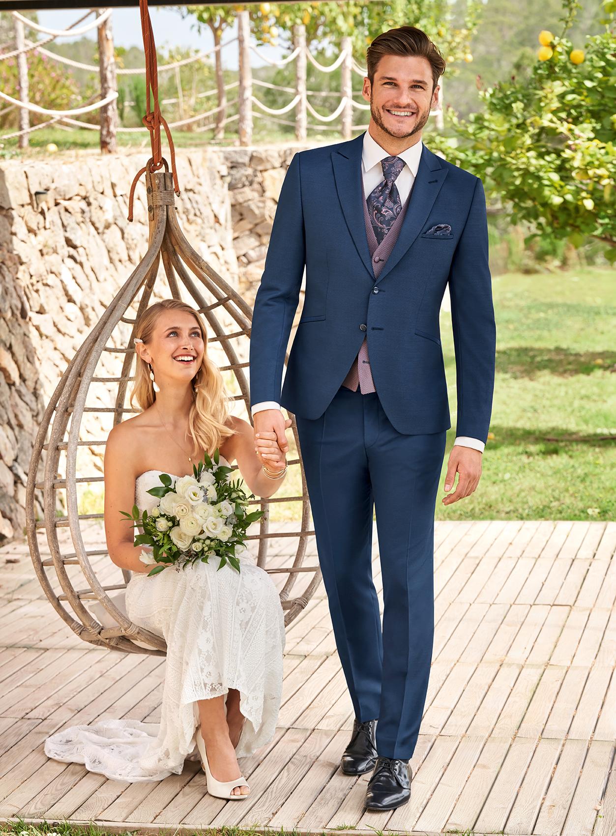 Blue suit contrast waistcoat deals