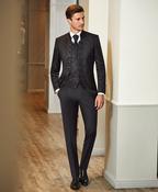 Black Jacquard 3 Piece Wedding Suit with Brocade Design