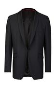 Black Tuxedo Slim Line Smoking Jacket with Red Trim