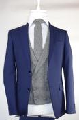 Navy Suit Grey Tweed Waistcoat
